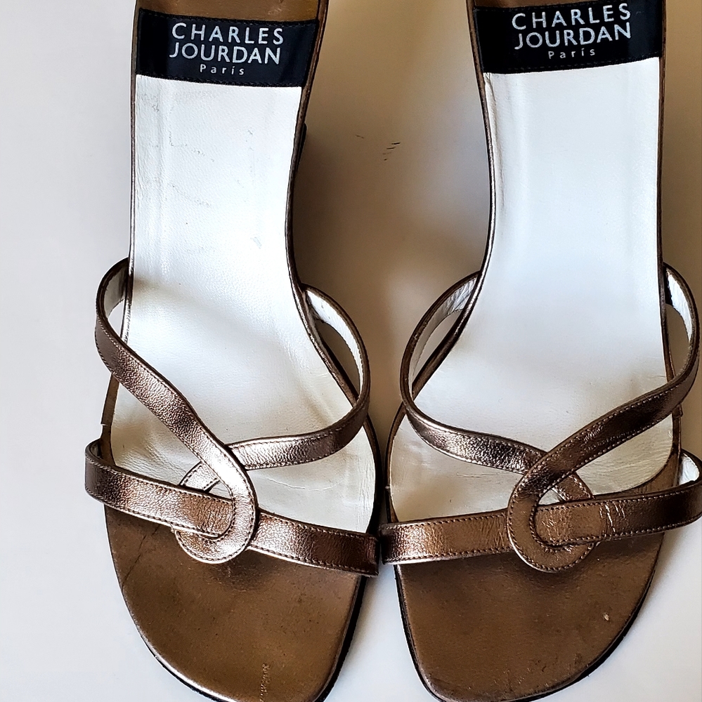 Charles Jourdan Paris Gold Coloured Leather Slide Sandals size 6